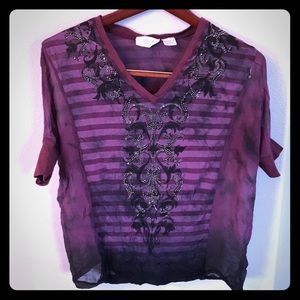 Miss Me sheer Dolman black rhinestone silk shirt